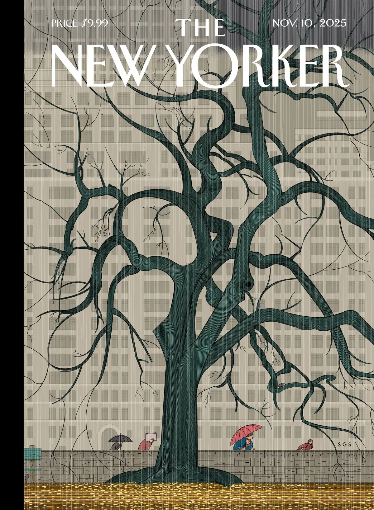 Обложка The New Yorker, 10 ноября 2025: Внезапный ливень, художник Серхио Гарсия Санчес