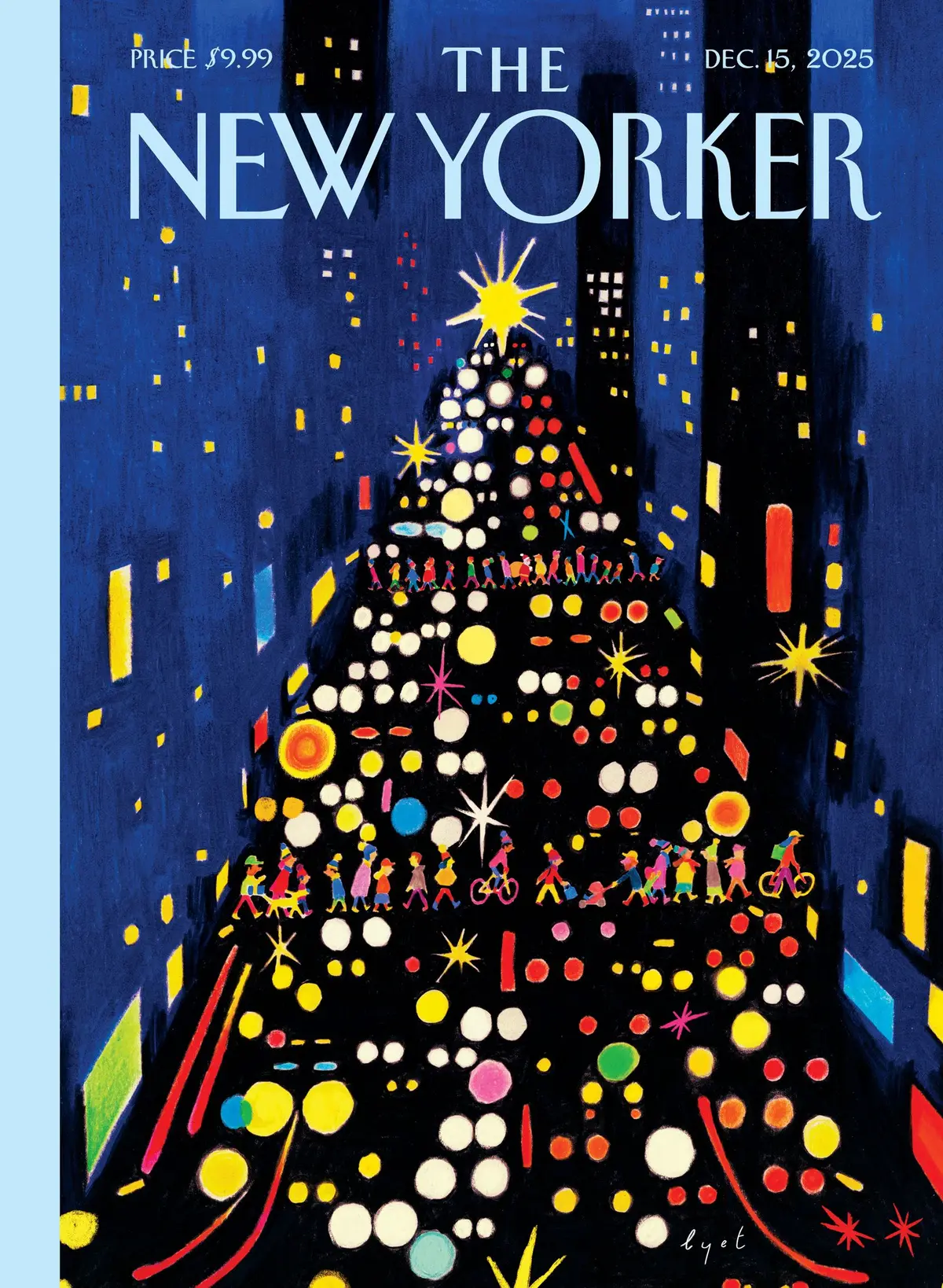 Обложка The New Yorker, 15 декабря 2025: Рождественская авеню, художник Пьер-Эмманюэль Лье