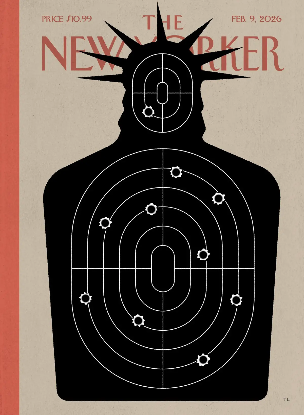 Обложка The New Yorker, 9 февраля 2026: На прицеле, художник Тилль Лауэр