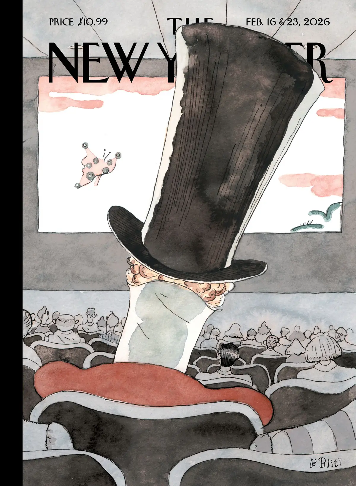 Обложка The New Yorker, 16 февраля 2026: Разделённый экран, художник Барри Блитт