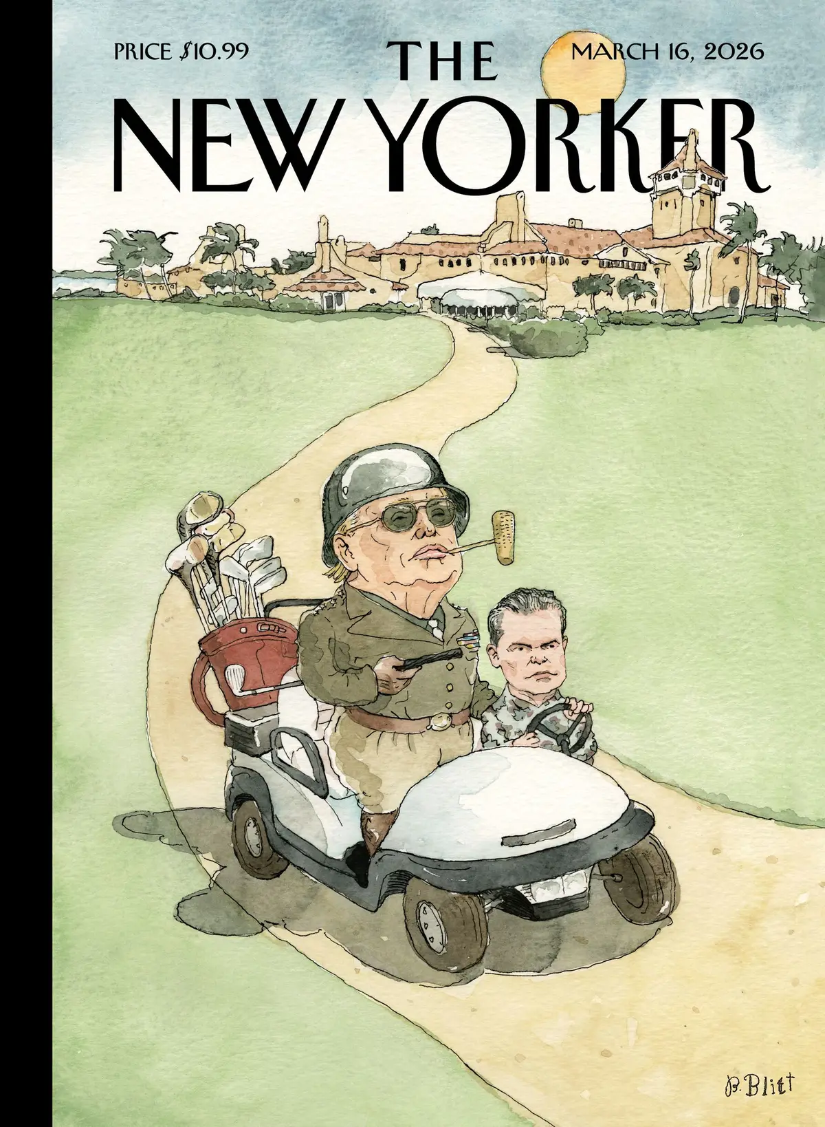 Обложка The New Yorker, 16 марта 2026: Вар-а-Лаго, художник Барри Блитт